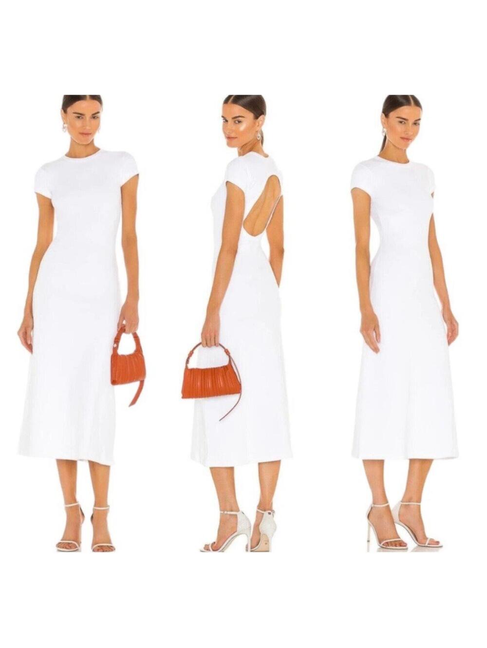 AllSaints Frankie Bodycon Ribbed Midi Open Back Dress Optic White Size 2